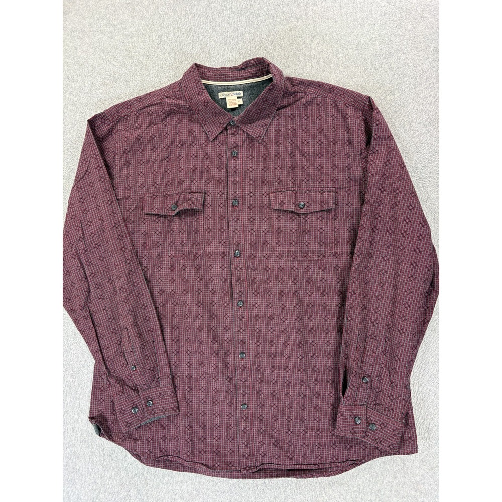 Carbon2Cobalt 100% Cotton Long Sleeve Button Down Shirt (Men's XL) Maroon